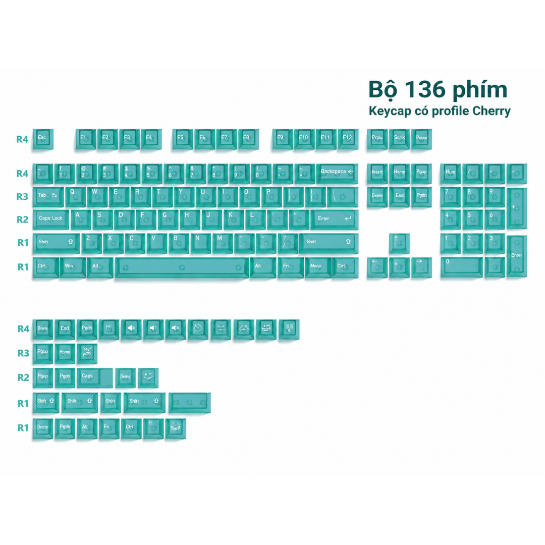 Bộ keycap trong suốt 136 phím màu Cyan