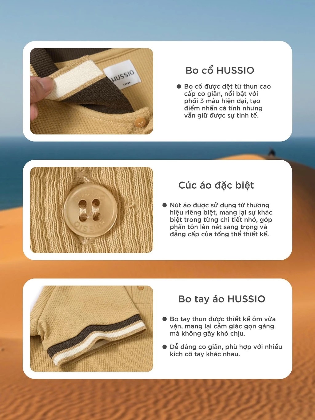 HUSSIO® Áo POLO Sợi Sóng MUINE