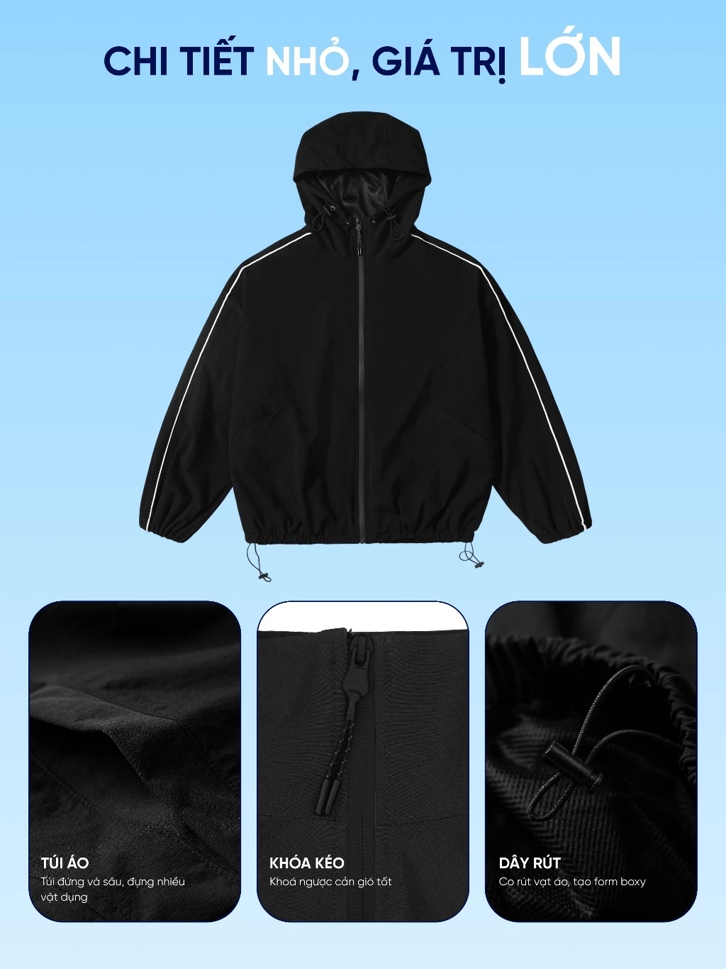 HUSSIO® [J-PACK] Áo khoác gió nam có nón VILORANT
