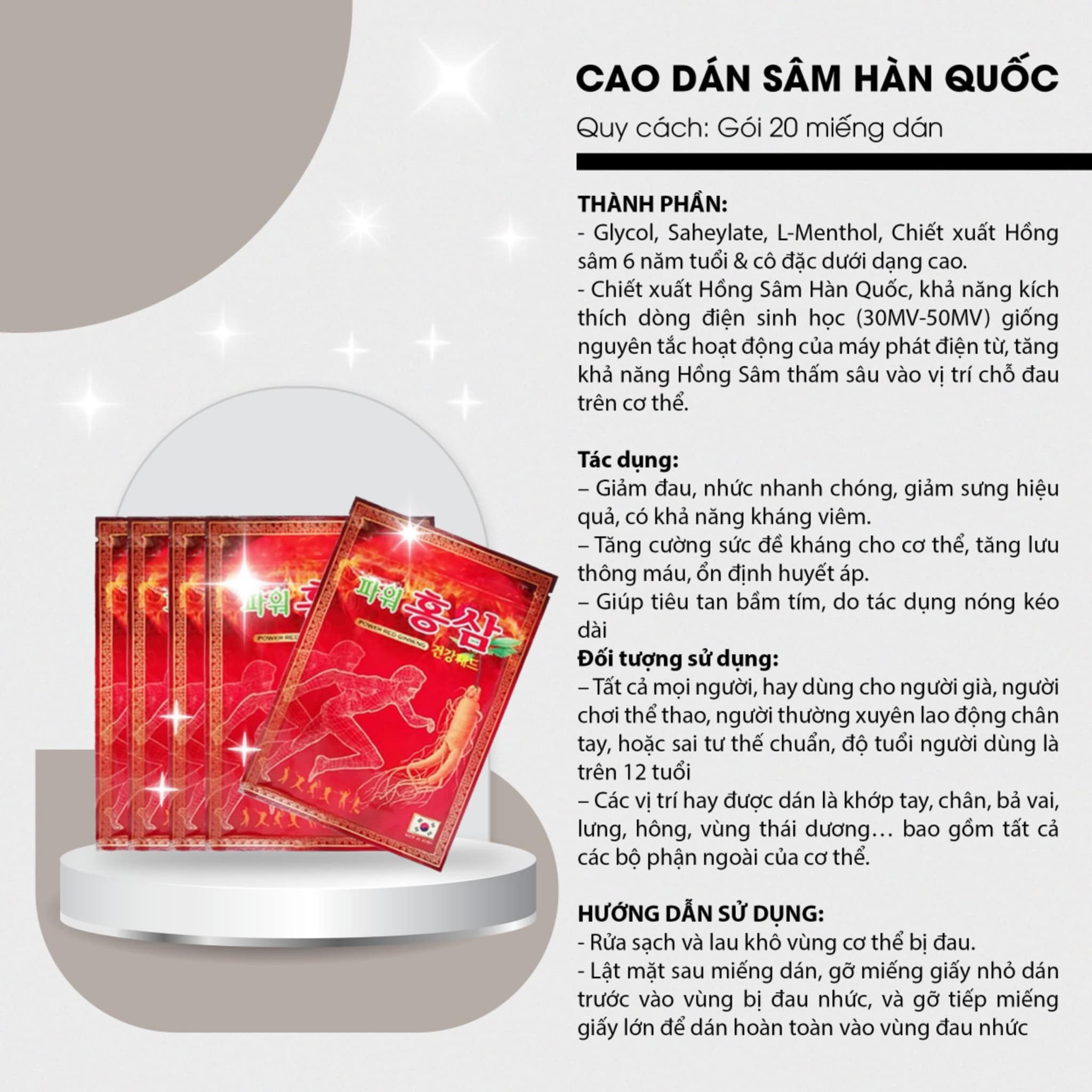 Miếng cao dán hồng sâm vàng