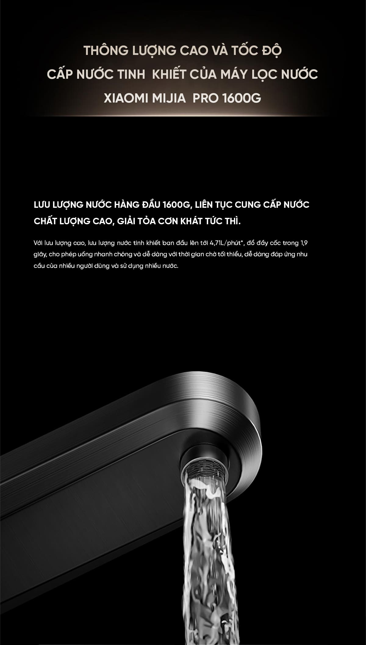 tốc độ lọc cao của máy lọc nước xiaomi 1600G
