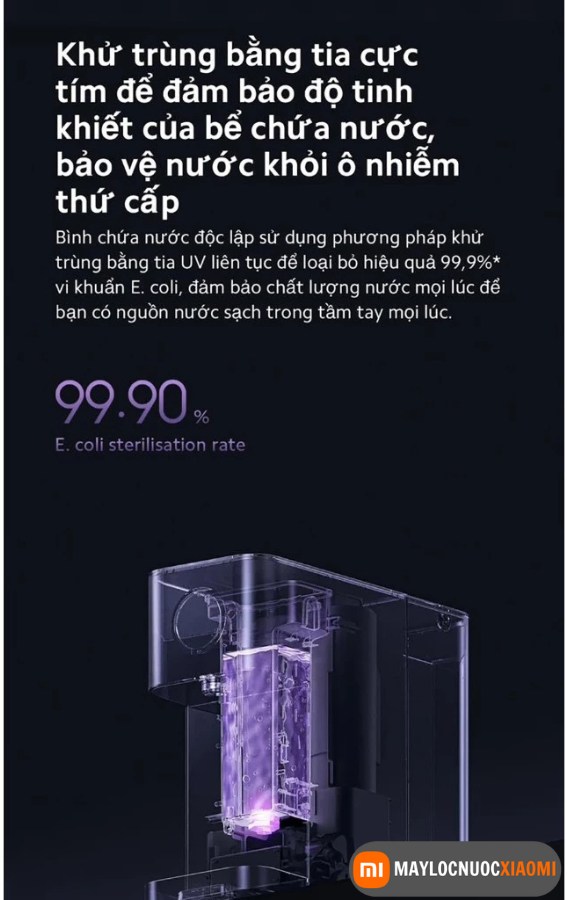 bình chứa nước tinh khiết sẽ được khử trùng bằng tia UV