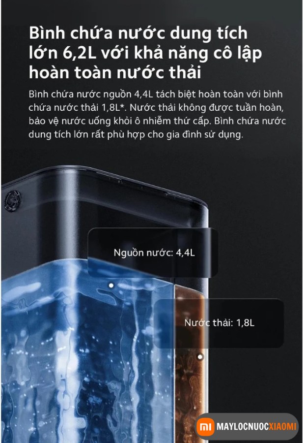 bình chứa nước tinh khiết và nước thải riêng biệt