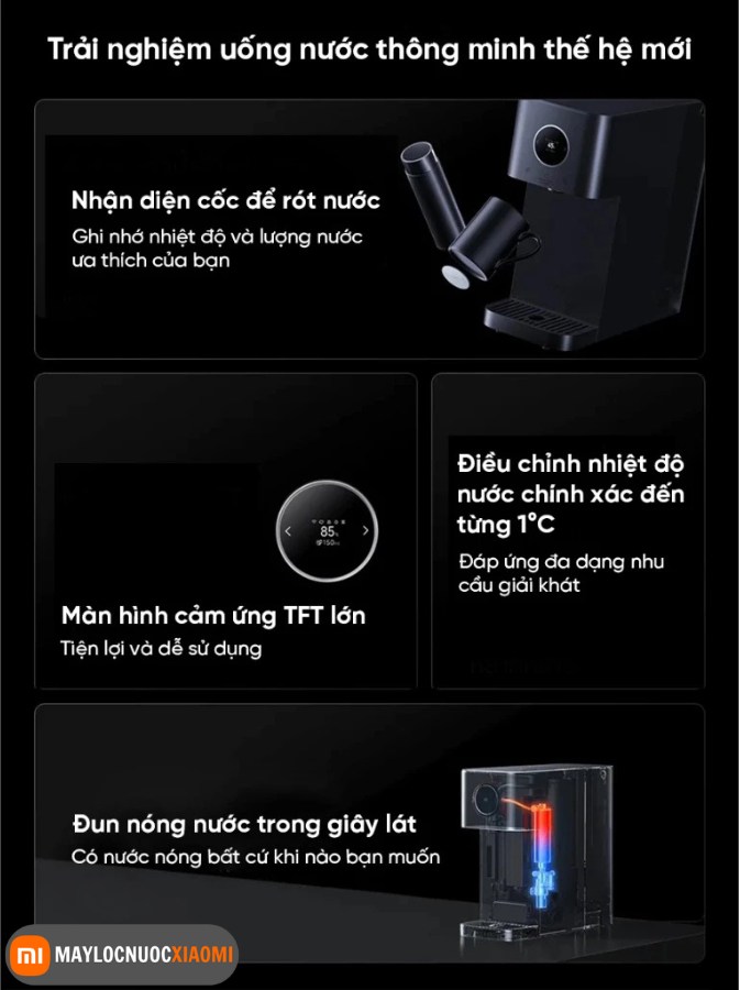 máy lọc nước nóng lạnh để bàn xiaomi MRH142 làm nóng mất 3 giây, điều chỉnh nhiệt đố 1 độ C