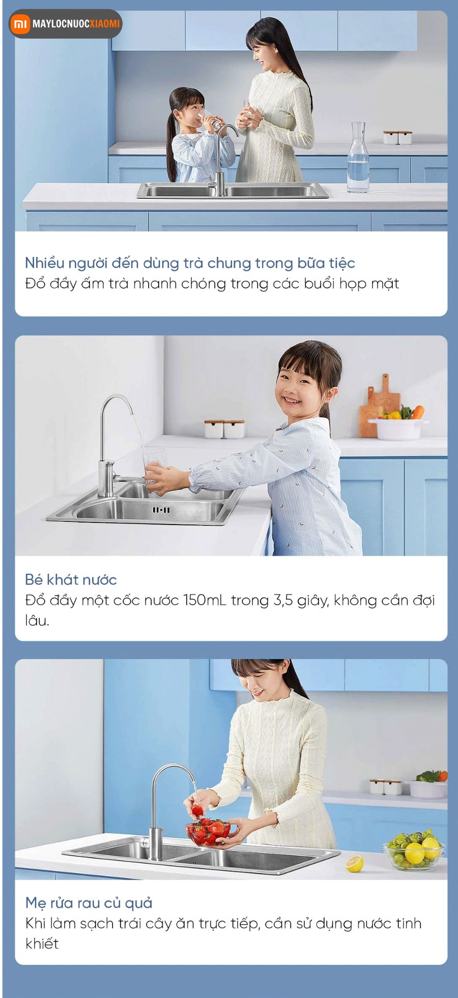 máy lọc nước xiaomi 1000G đáp ứng được nhu cầu dùng nước của gia đình