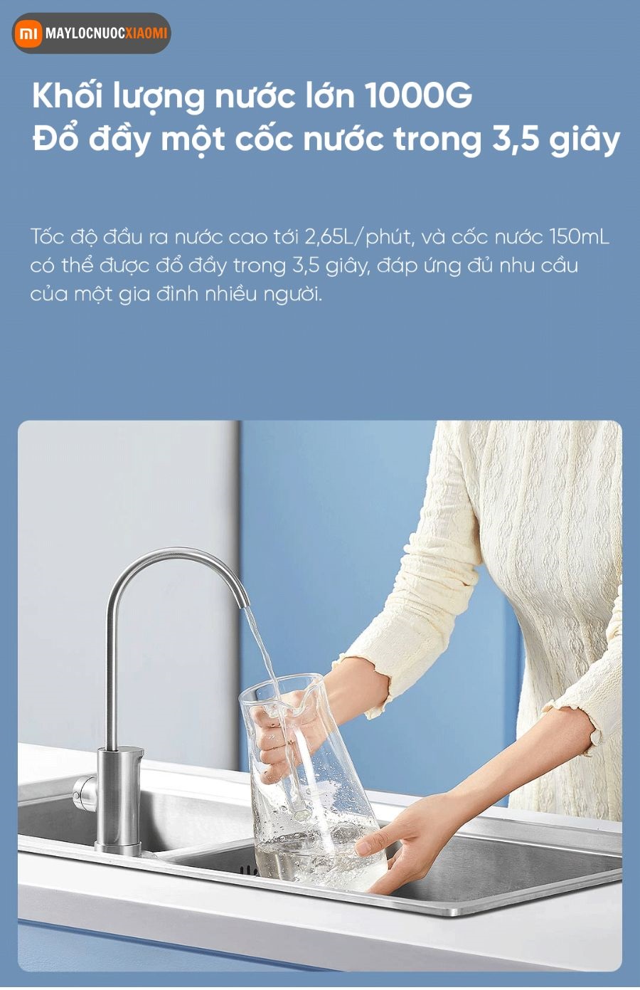 công suất lọc nước của máy lọc nước xiaomi 1000G
