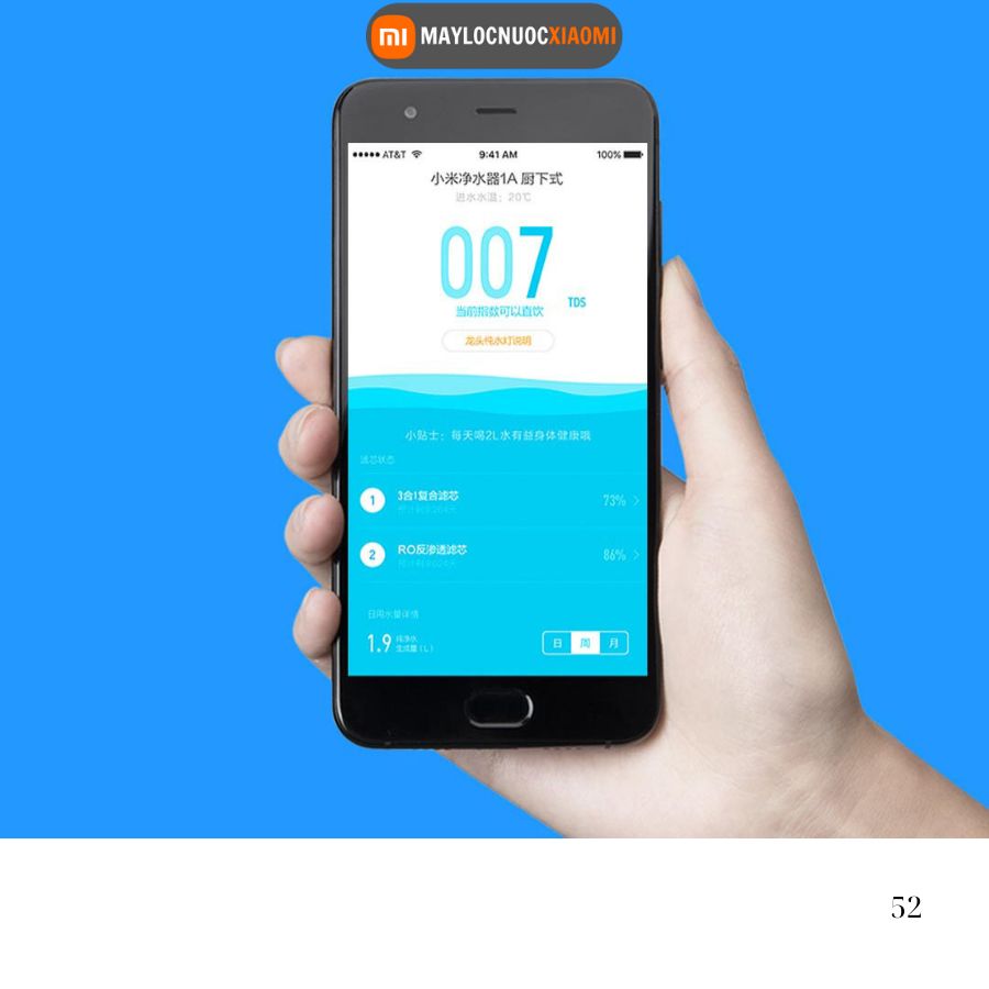 máy lọc nước xiaomi 1A ( 400G, 500G) được kết nối app mihome nên sẽ nhắc khi cần thay lõi lọc