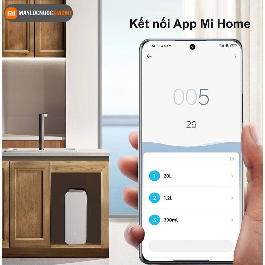 máy lọc nước xiaomi 600G có kết nối app mihome để hiển thị các thông số của máy