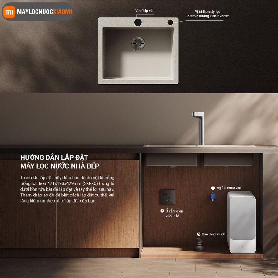 máy lọc nước nóng lạnh để gầm tủ bếp