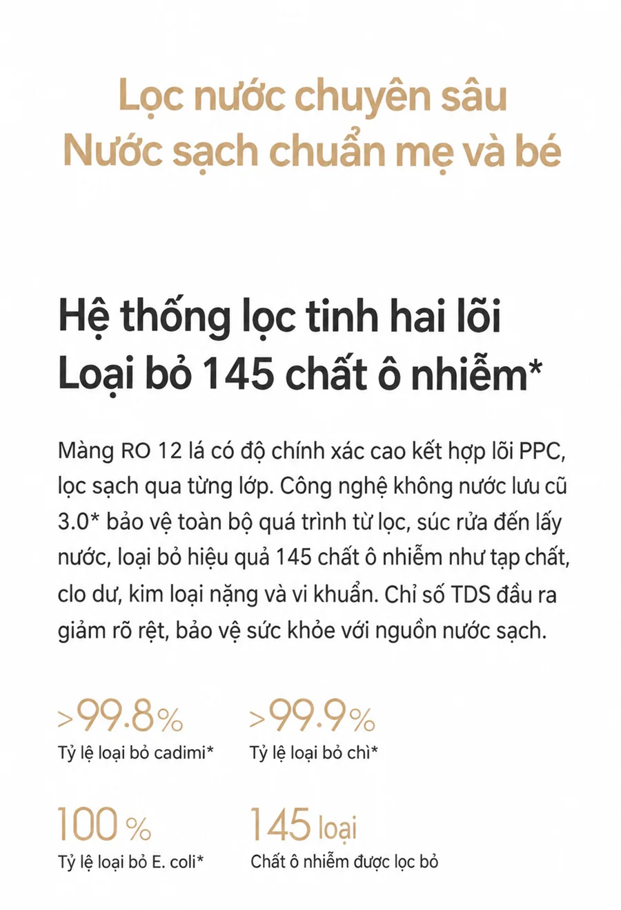 Hệ thống hai lõi lọc Xiaomi Mijia 2 1200G và các chỉ số loại bỏ tạp chất