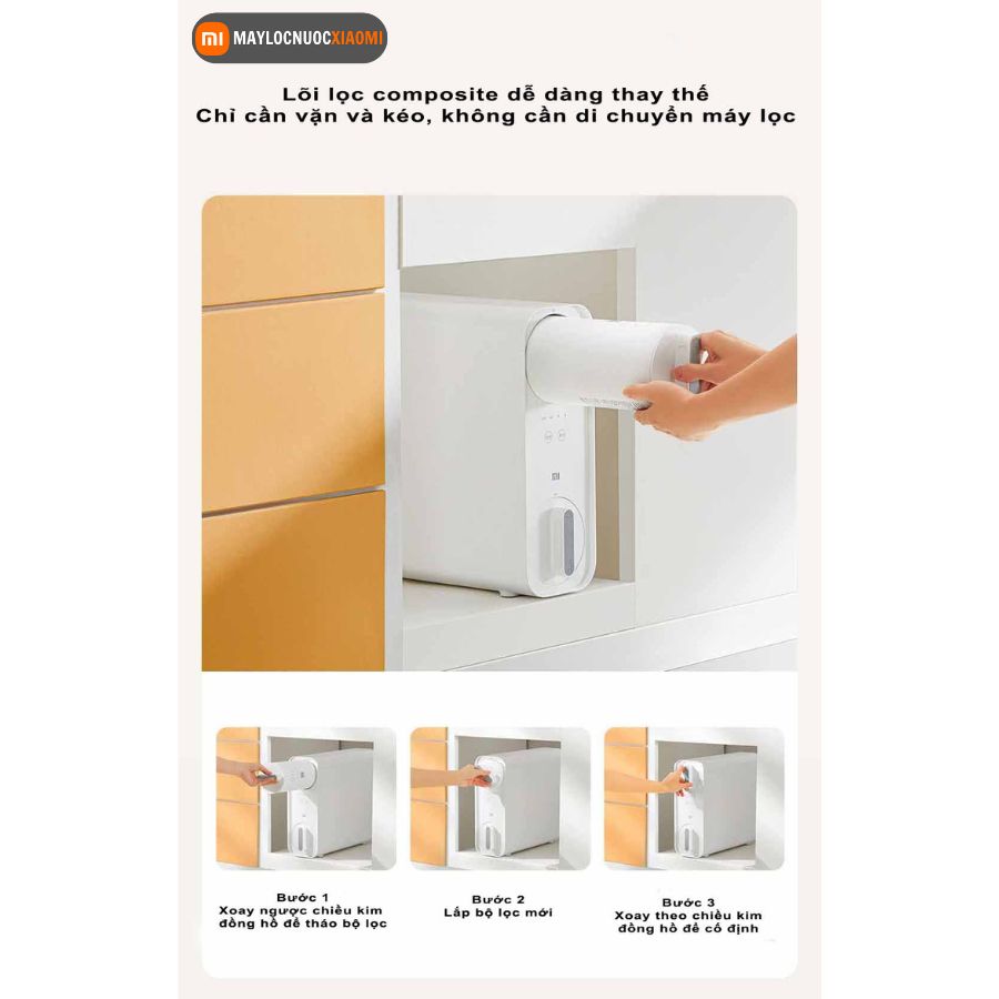 Thay thế lõi lọc của  máy lọc nước xiaomi H400G rất dễ dàng với 3 bước