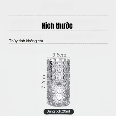 Set 6 ly rượu thủy tinh hình trụ 20ml họa tiết sang trọng,