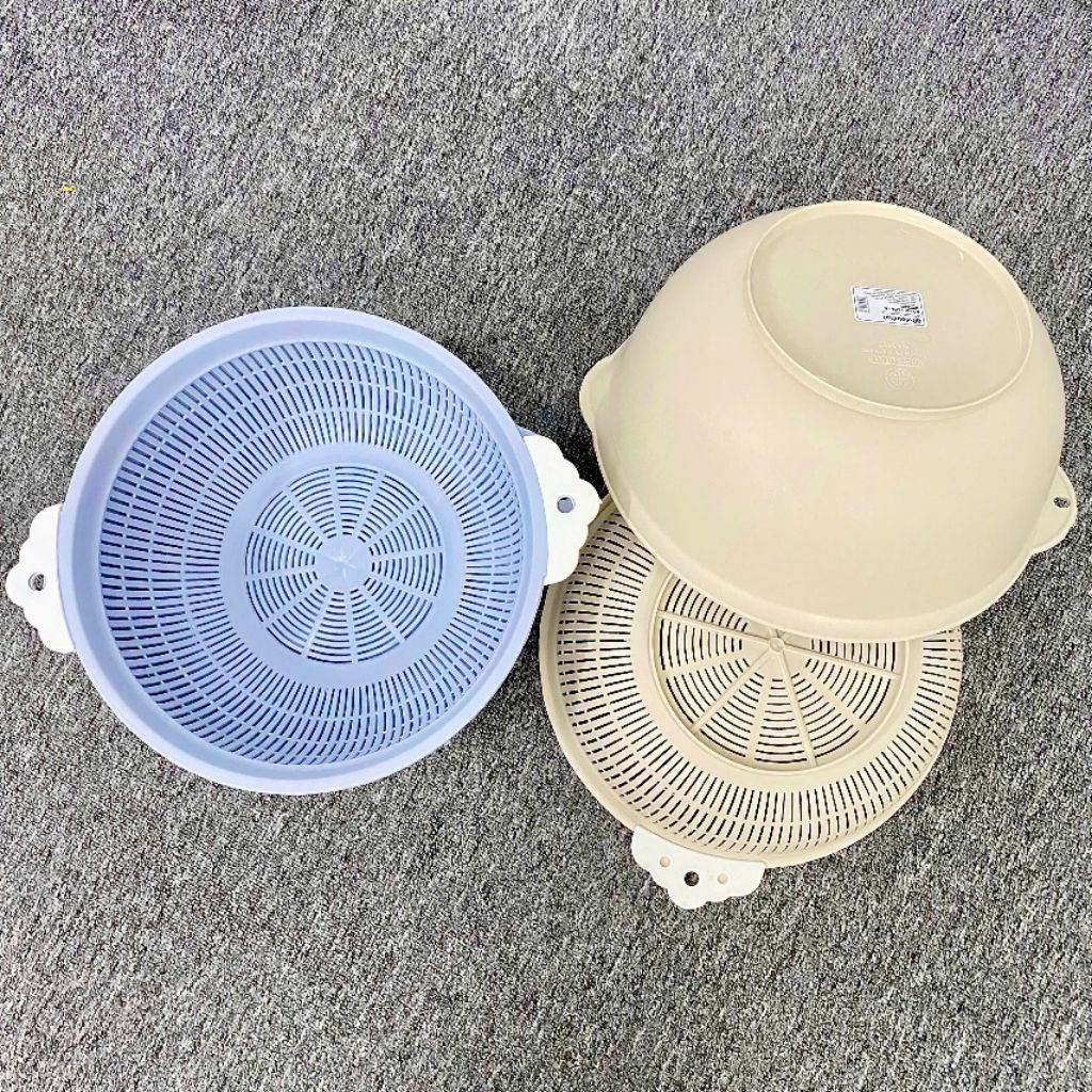 Set Thau Rổ Tai 2 lớp Nhựa Việt Nhật Bền Đẹp Size 28x15x14cm