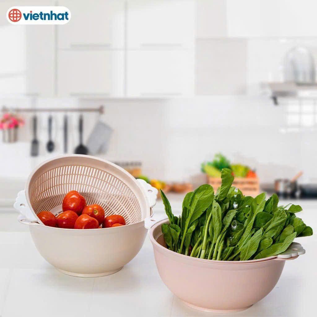 Set Thau Rổ Tai 2 lớp Nhựa Việt Nhật Bền Đẹp Size 28x15x14cm