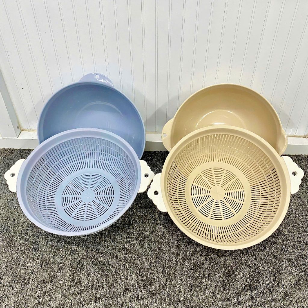 Set Thau Rổ Tai 2 lớp Nhựa Việt Nhật Bền Đẹp Size 28x15x14cm