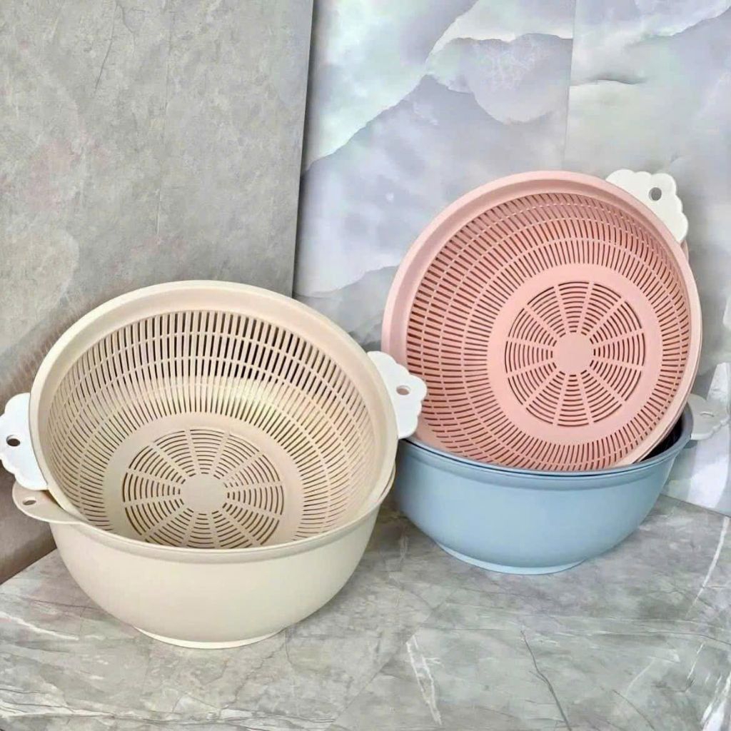 Set Thau Rổ Tai 2 lớp Nhựa Việt Nhật Bền Đẹp Size 28x15x14cm