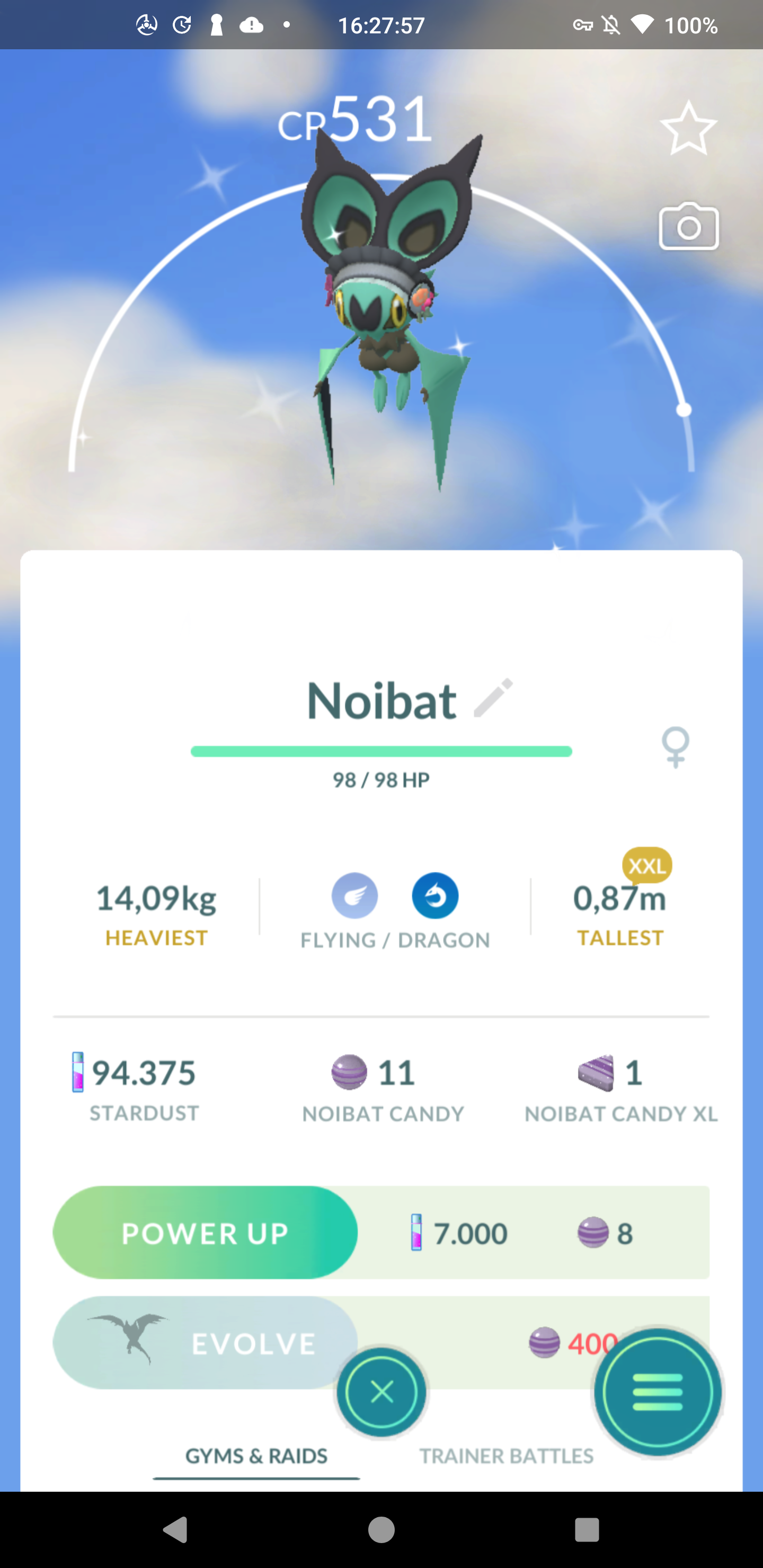 Shiny Noibat Witch Hat Size XXL & Level 1✨