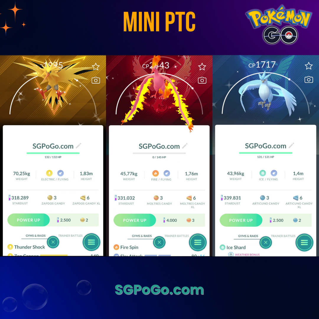 Pokémon PTC Go - Shiny Zapdos - Aritcuno- Moltres - Go Tour 2026 ✨Special Background✨