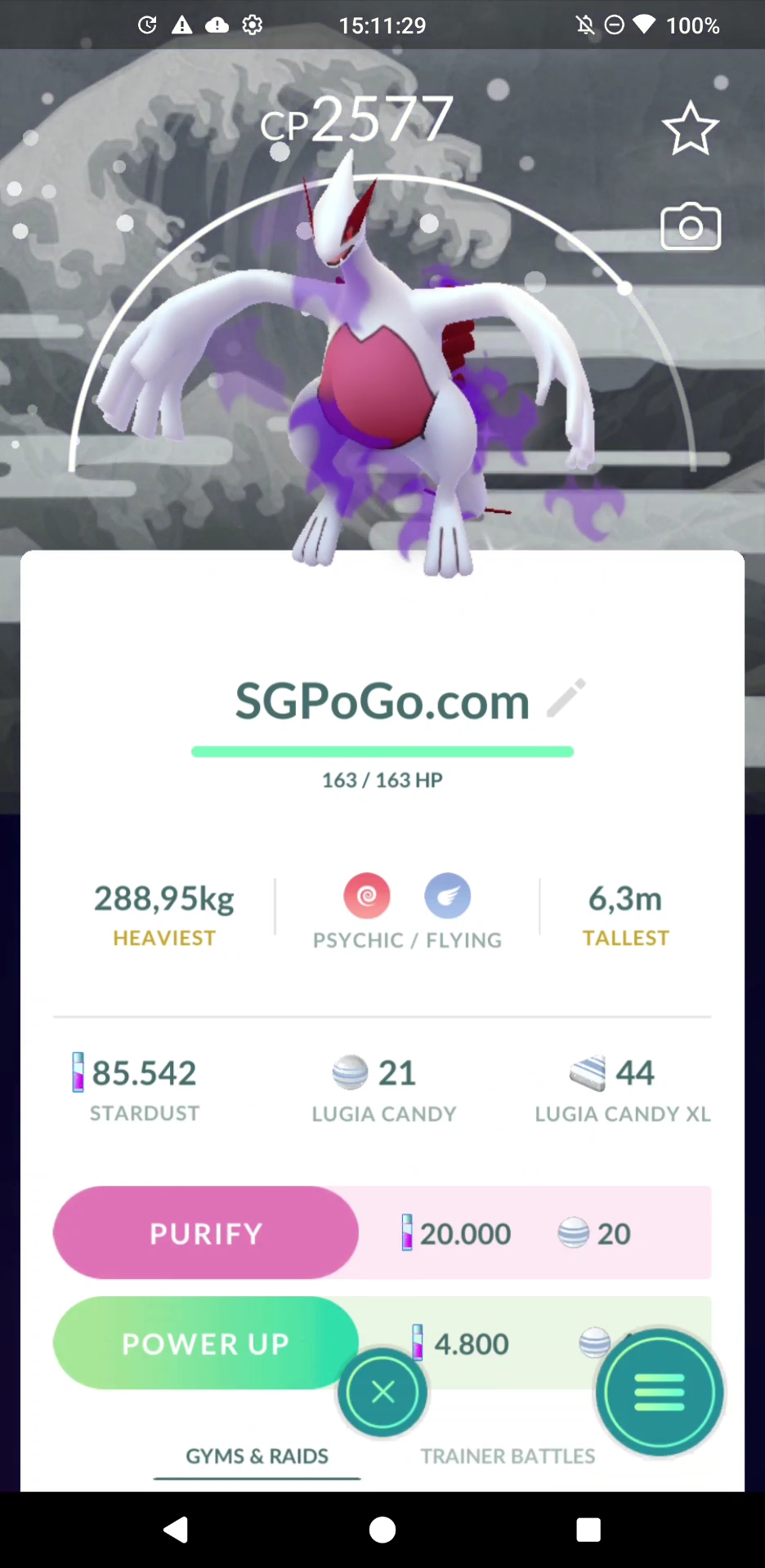 Pokémon PTC Go - Shiny Shadow Lugia - Ho-oh - Go Tour 2026 ✨Special Background✨