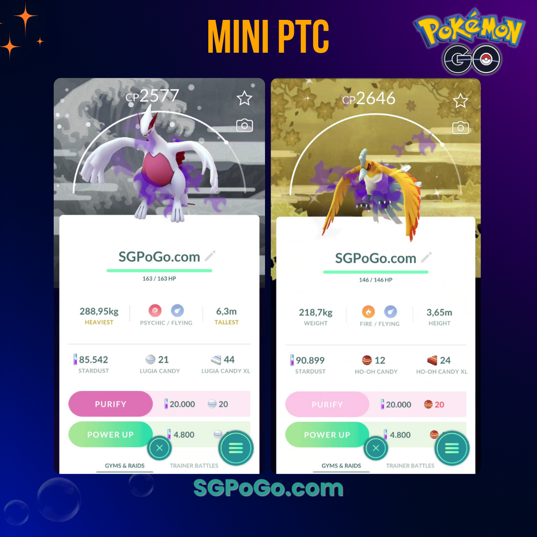 Pokémon PTC Go - Shiny Shadow Lugia - Ho-oh - Go Tour 2026 ✨Special Background✨