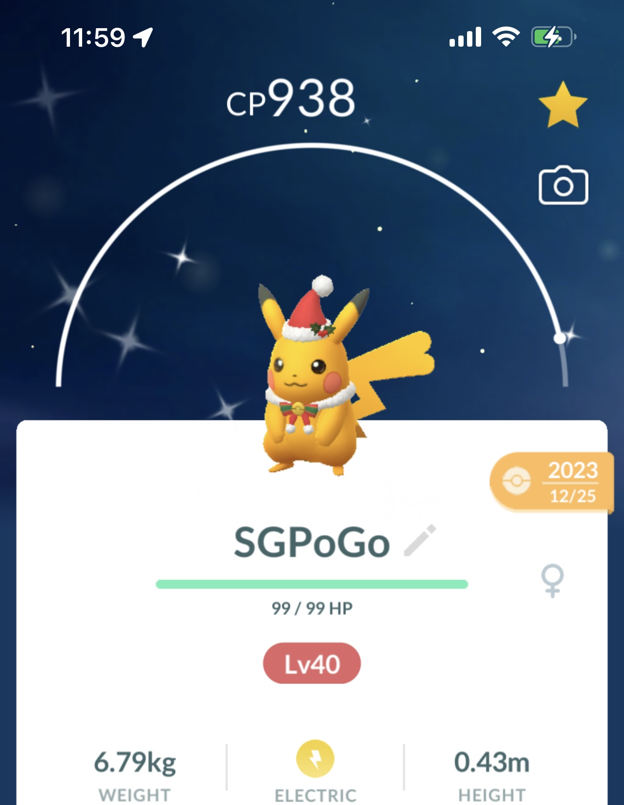 Shiny costume Pikachu (Winter Carnival Outfit)
