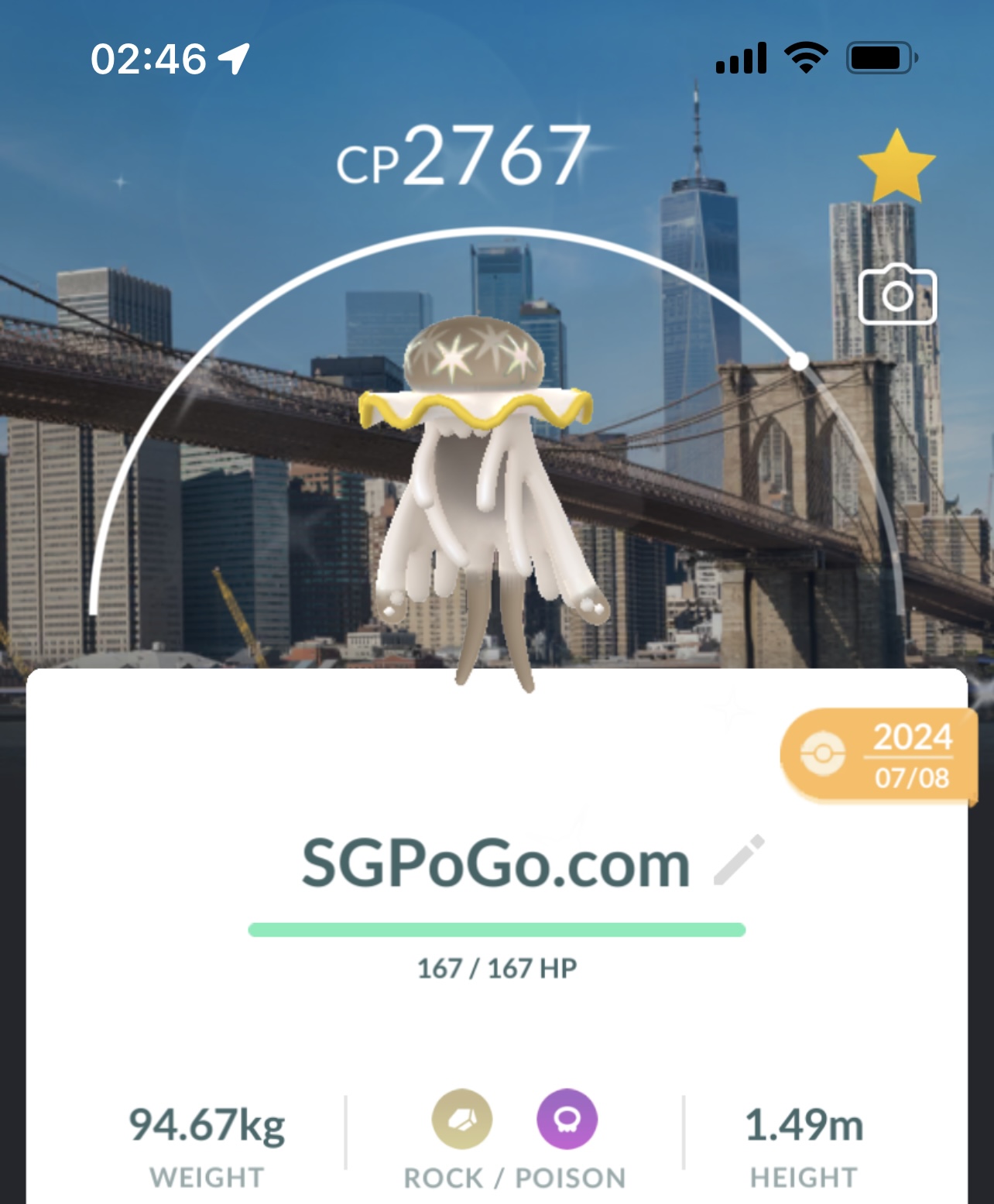 Shiny Nihilego with New York background (Go Fest 2024)