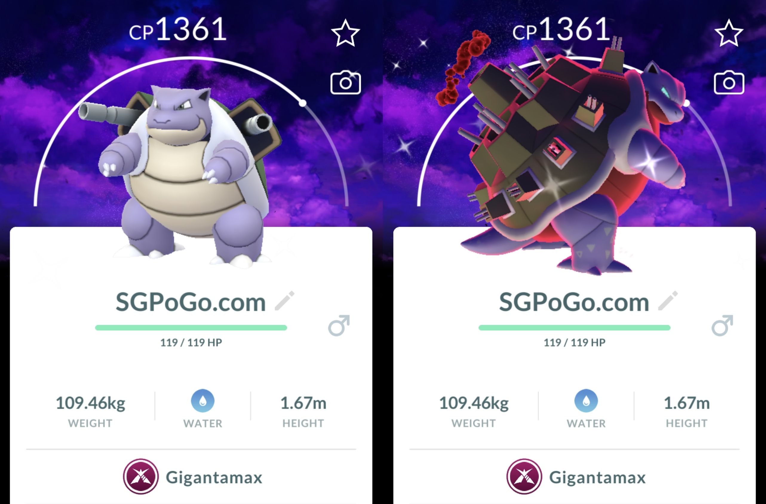 Shiny Gigantamax Blastoise Amped with Dark SKies background