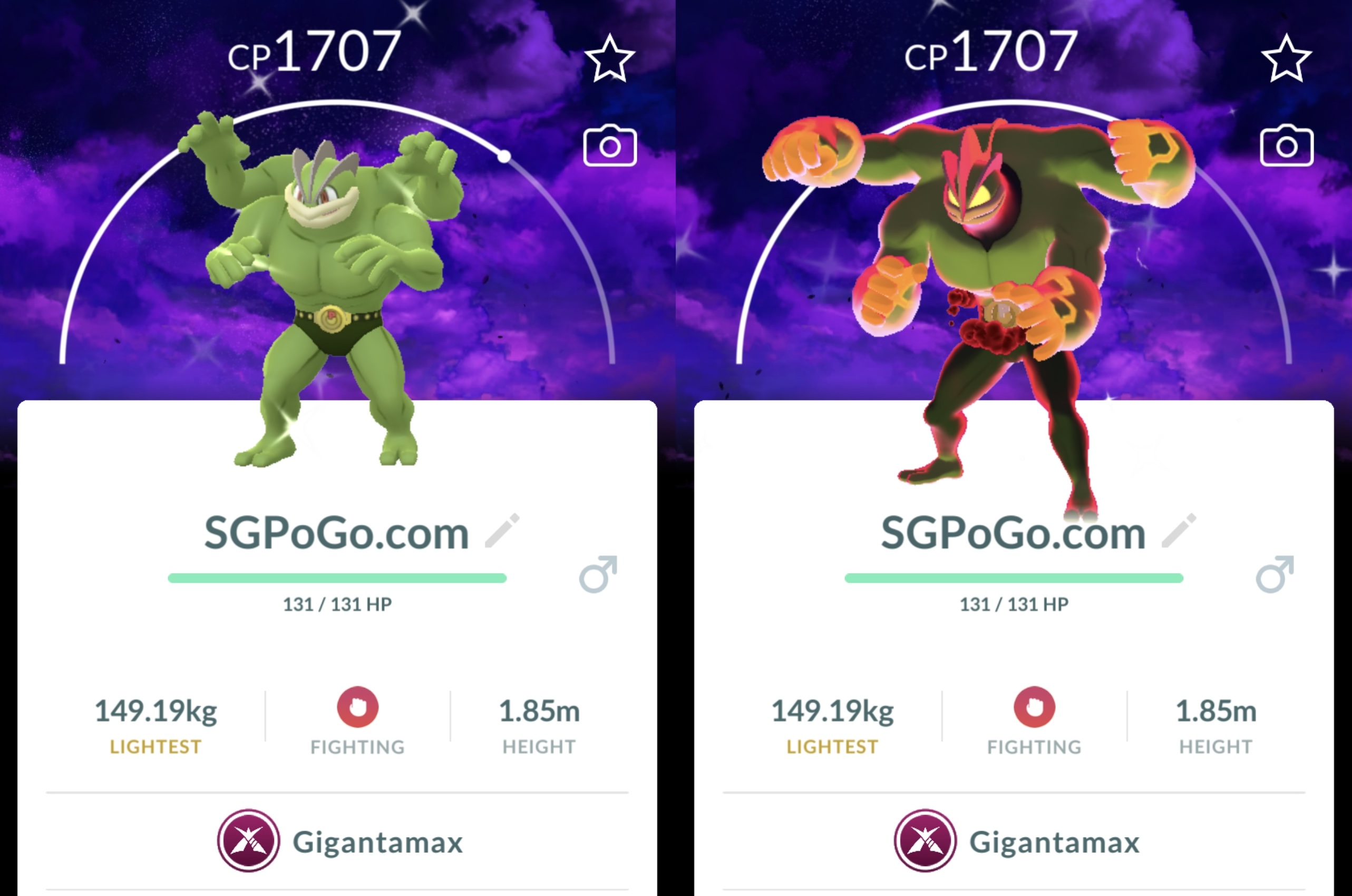 Shiny Gigantamax Machamp Amped with Dark SKies background