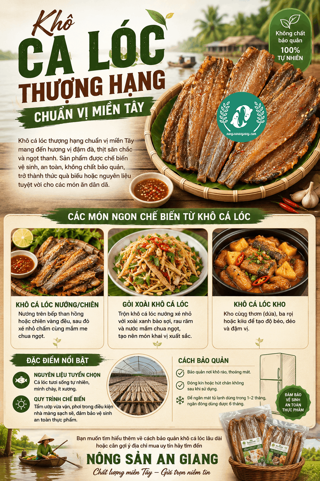 Khô Cá Lóc Thượng Hạng Chuẩn Vị Miền Tây, Dai Ngọt Tự Nhiên