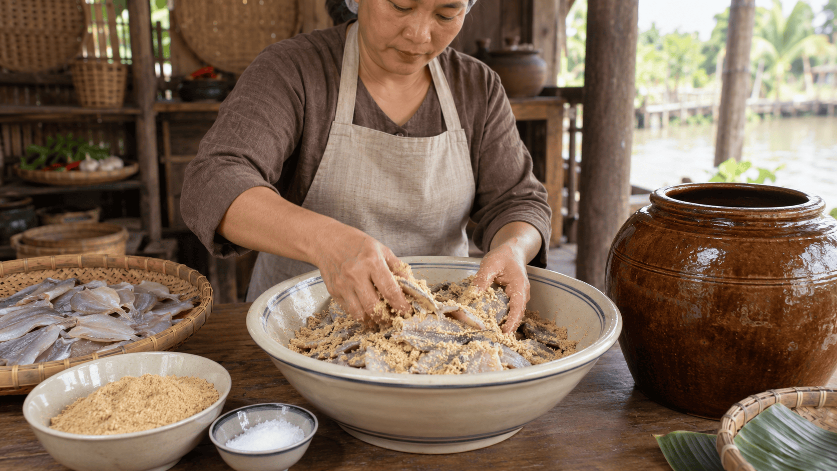 Trộn cá lưỡi trâu với thính