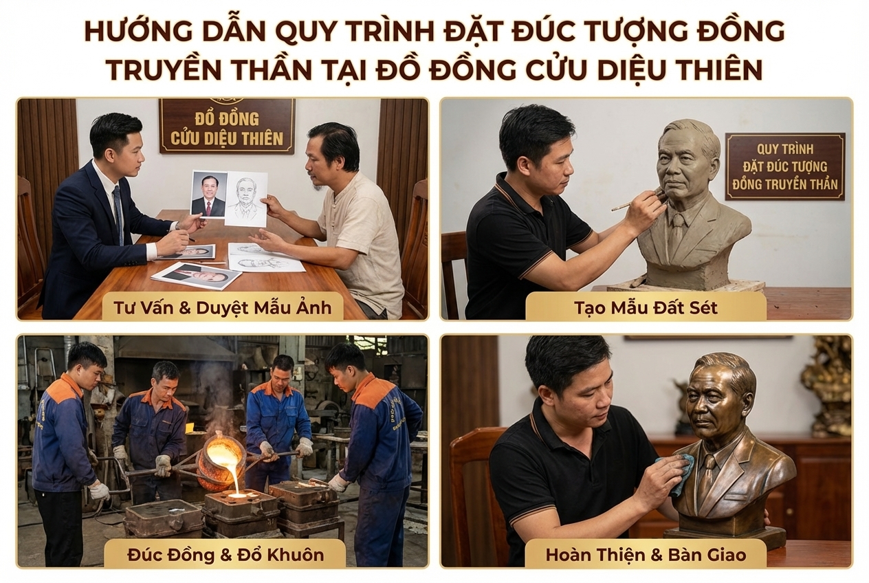 Hướng Dẫn Quy Trình Đặt Đúc Tượng Đồng Truyền Thần Tại Đồ Đồng Cửu Diệu Thiên