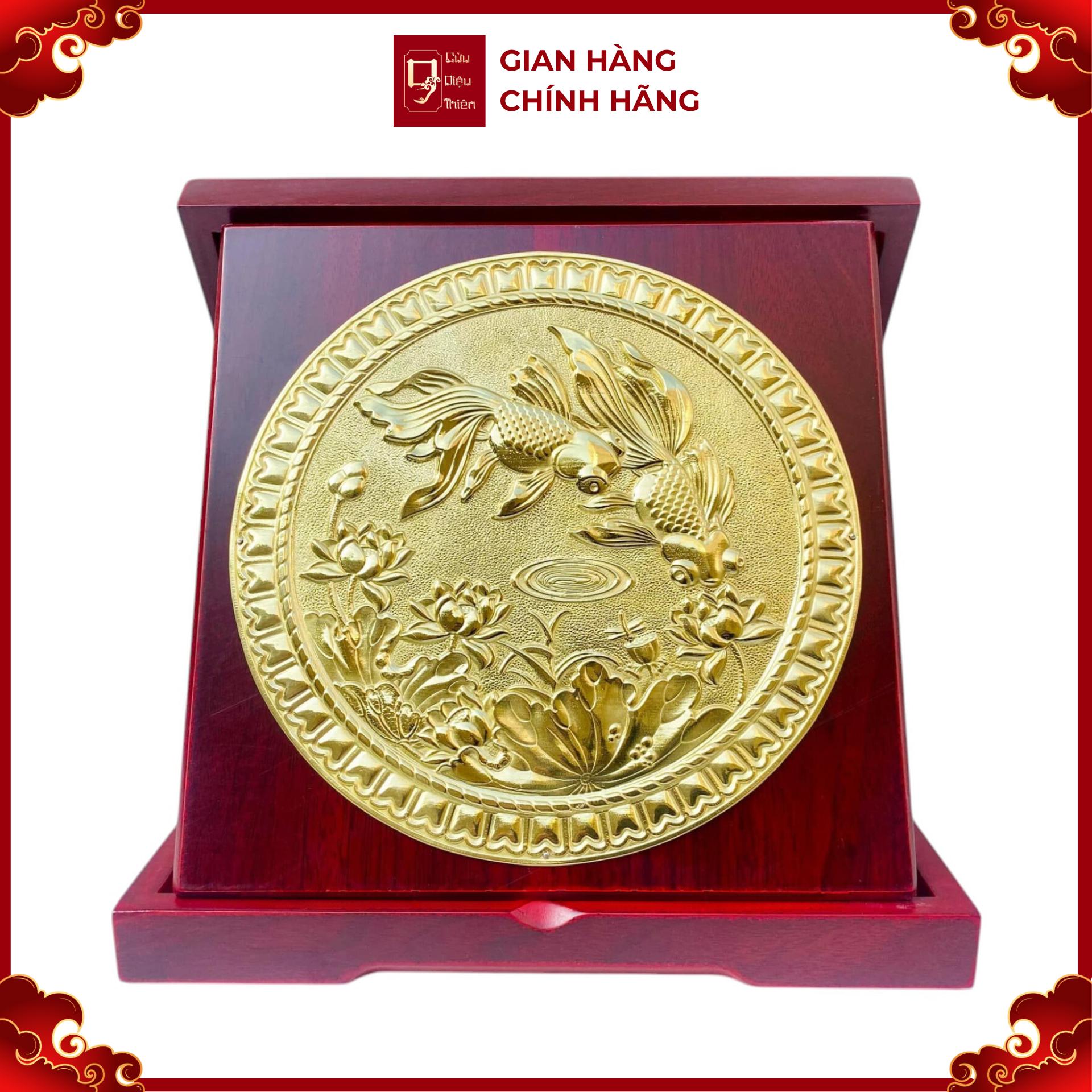 Tranh Đồng Cá Chép Hoa Sen ( Đường kính 23cm ) - Cửu Diệu Thiên - HC001