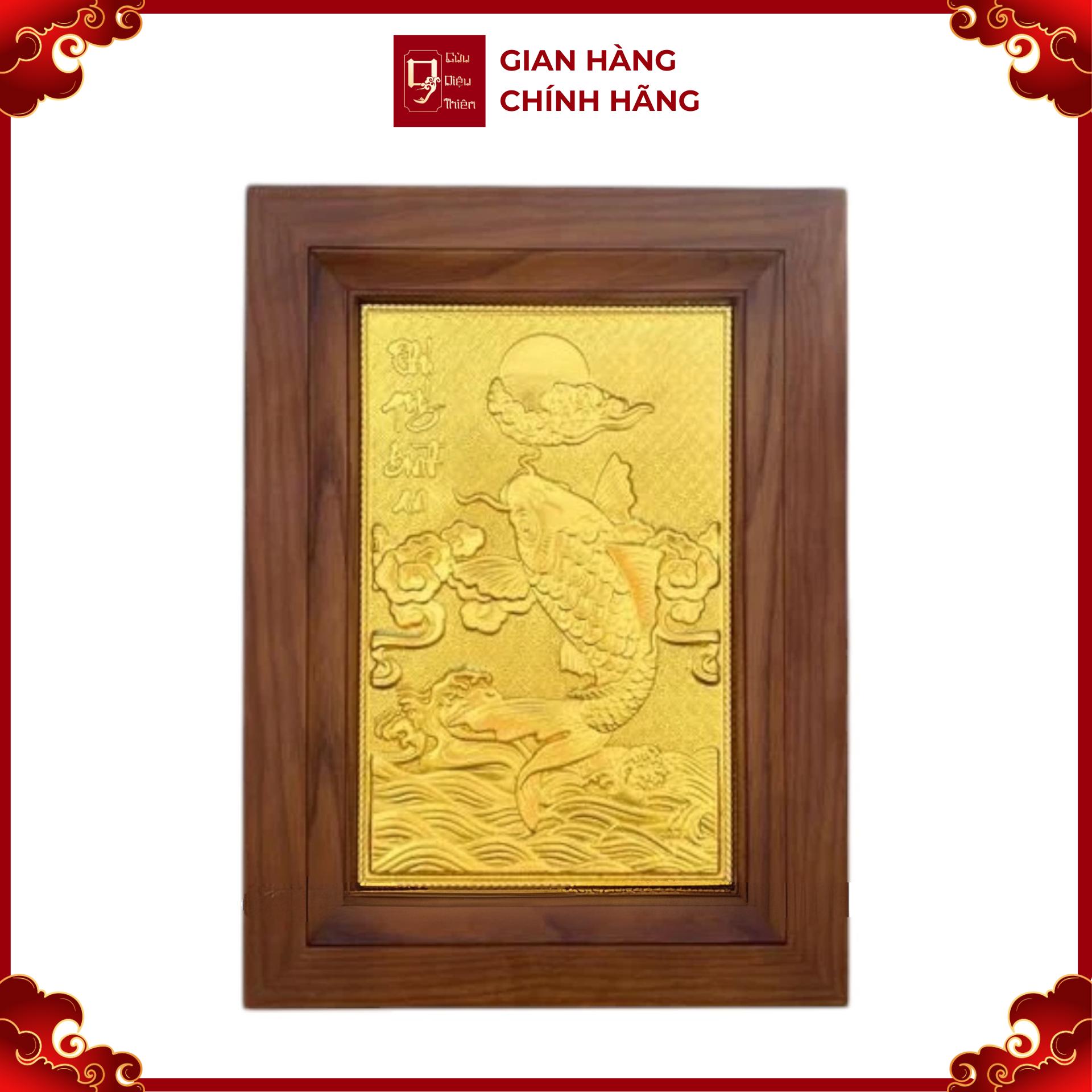 Tranh Đồng Cá Chép Vượt Vũ Môn Quan , Mạ Vàng 24K ( 28x38cm ) - Cửu Diệu Thiên - THN340