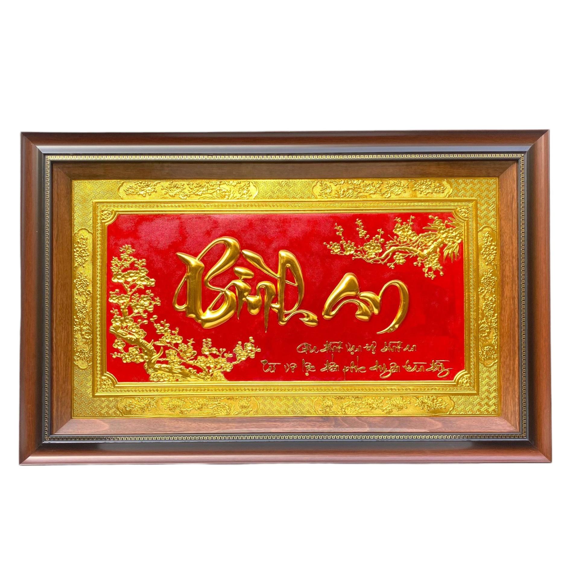 Tranh Đồng Chữ Bình An , Dát Vàng ( 50x80cm ) - Cửu Diệu Thiên - BA005