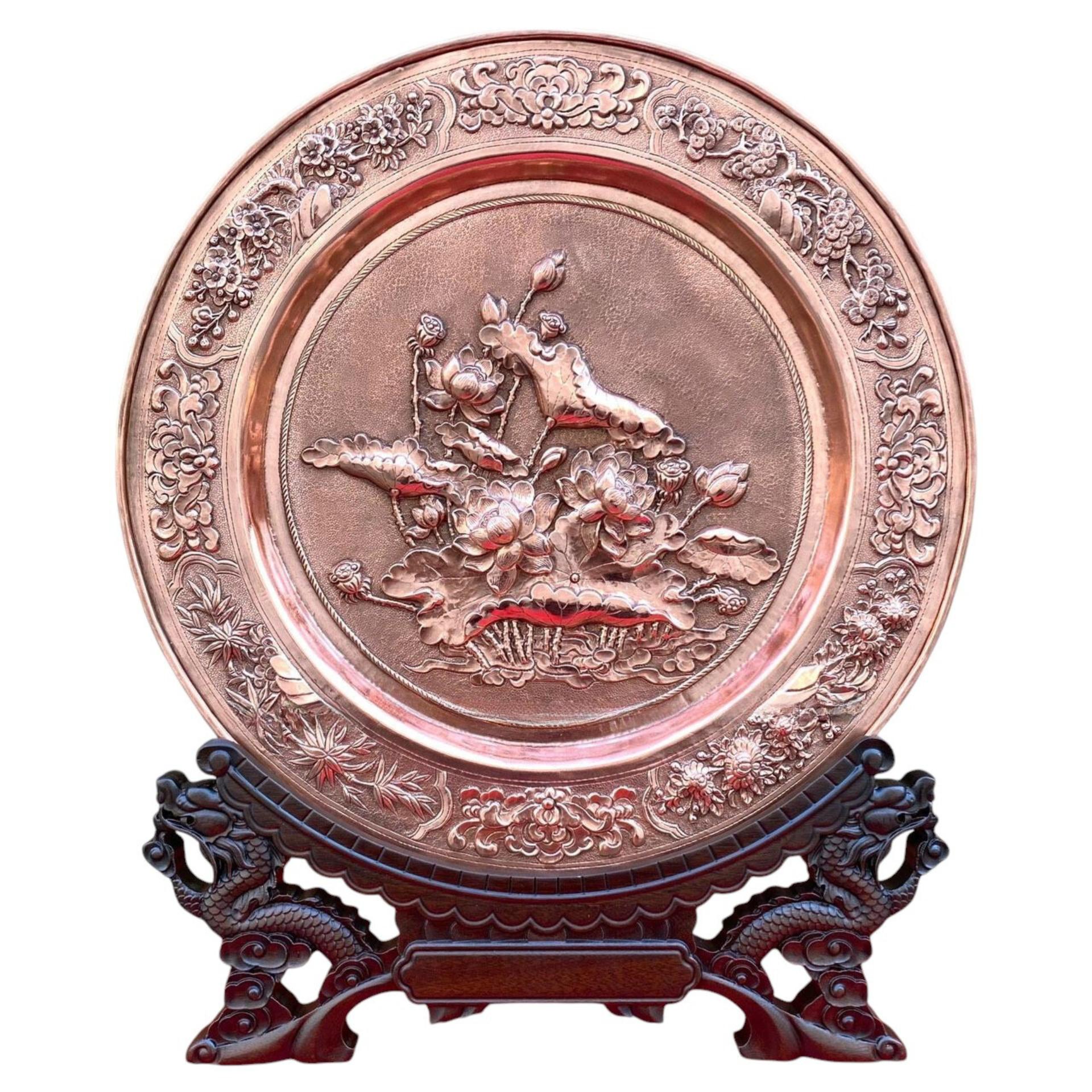 Tranh Đĩa Đồng Hoa Sen ( 35x41cm ) - Cửu Diệu Thiên - TD013