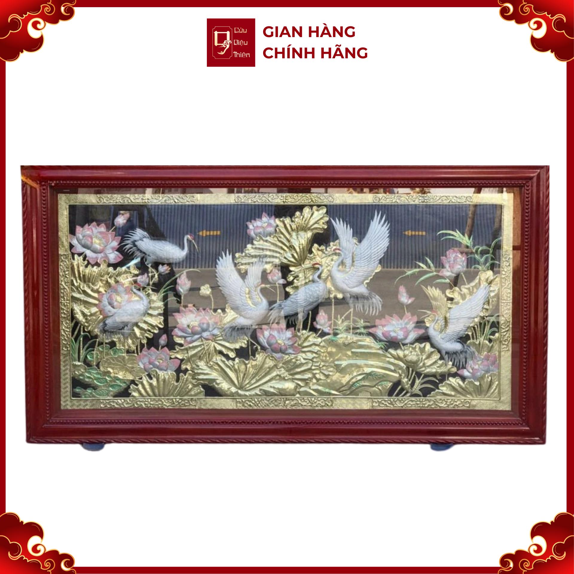 Tranh Sen Hạc - Đồ Đồng Cao Cấp - Cửu Diệu Thiên - THN411
