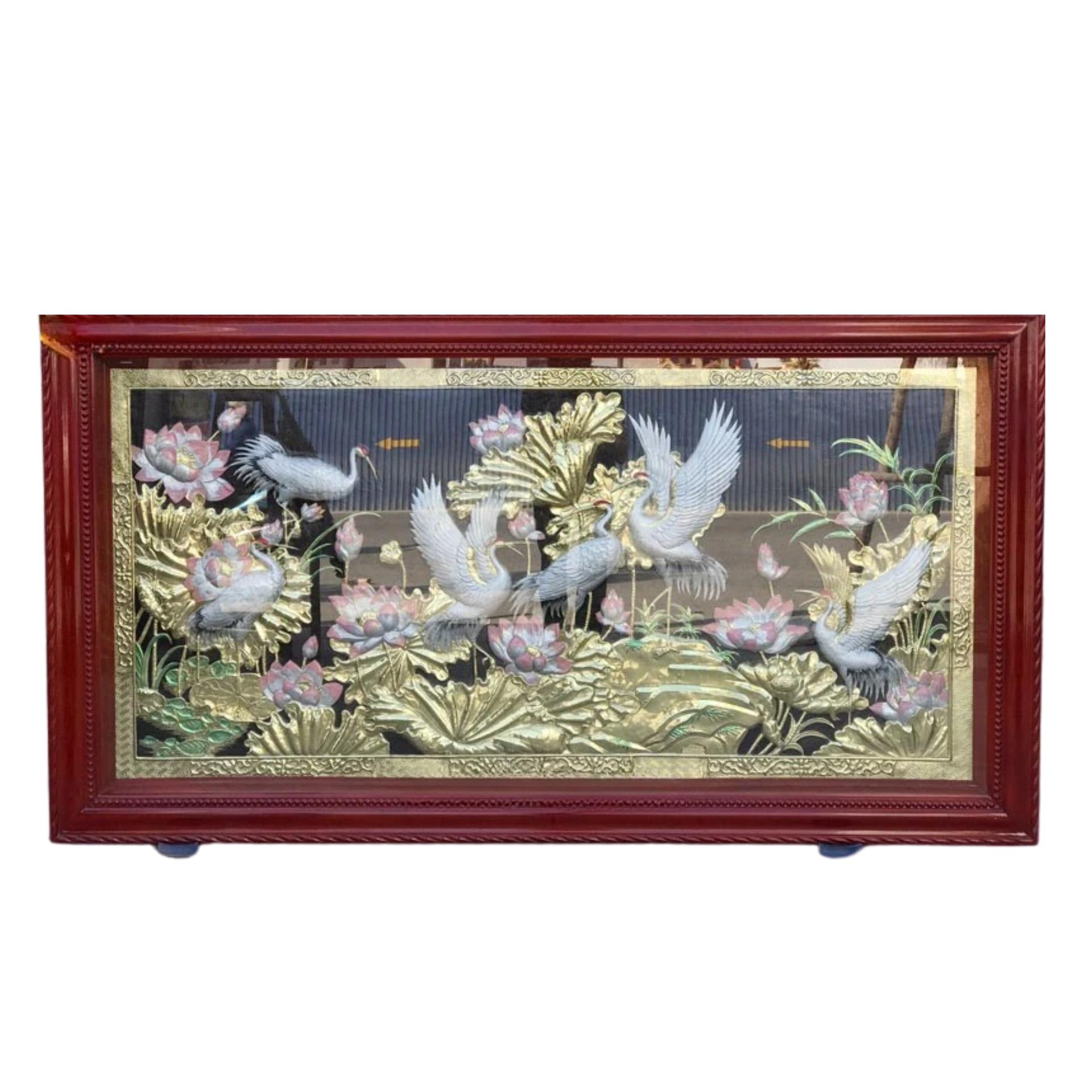 Tranh Sen Hạc - Đồ Đồng Cao Cấp - Cửu Diệu Thiên - THN411