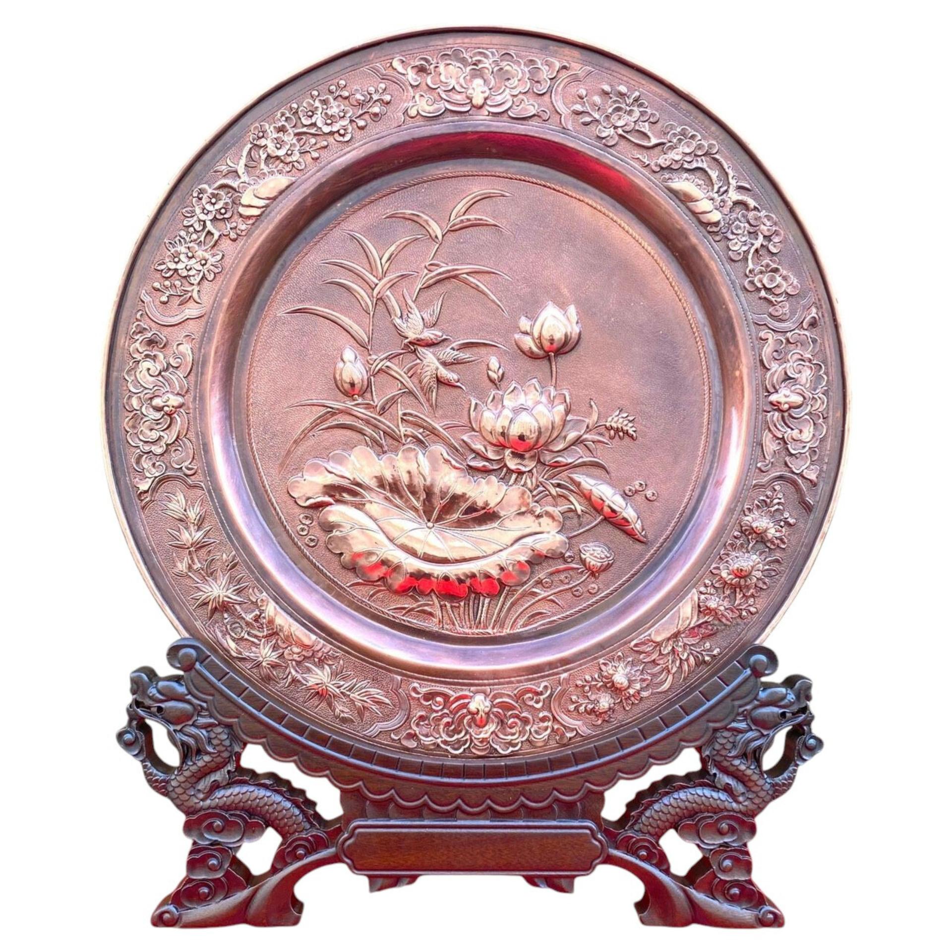 Tranh Đĩa Đồng Hoa Sen ( 35x41cm ) - Cửu Diệu Thiên - TD012