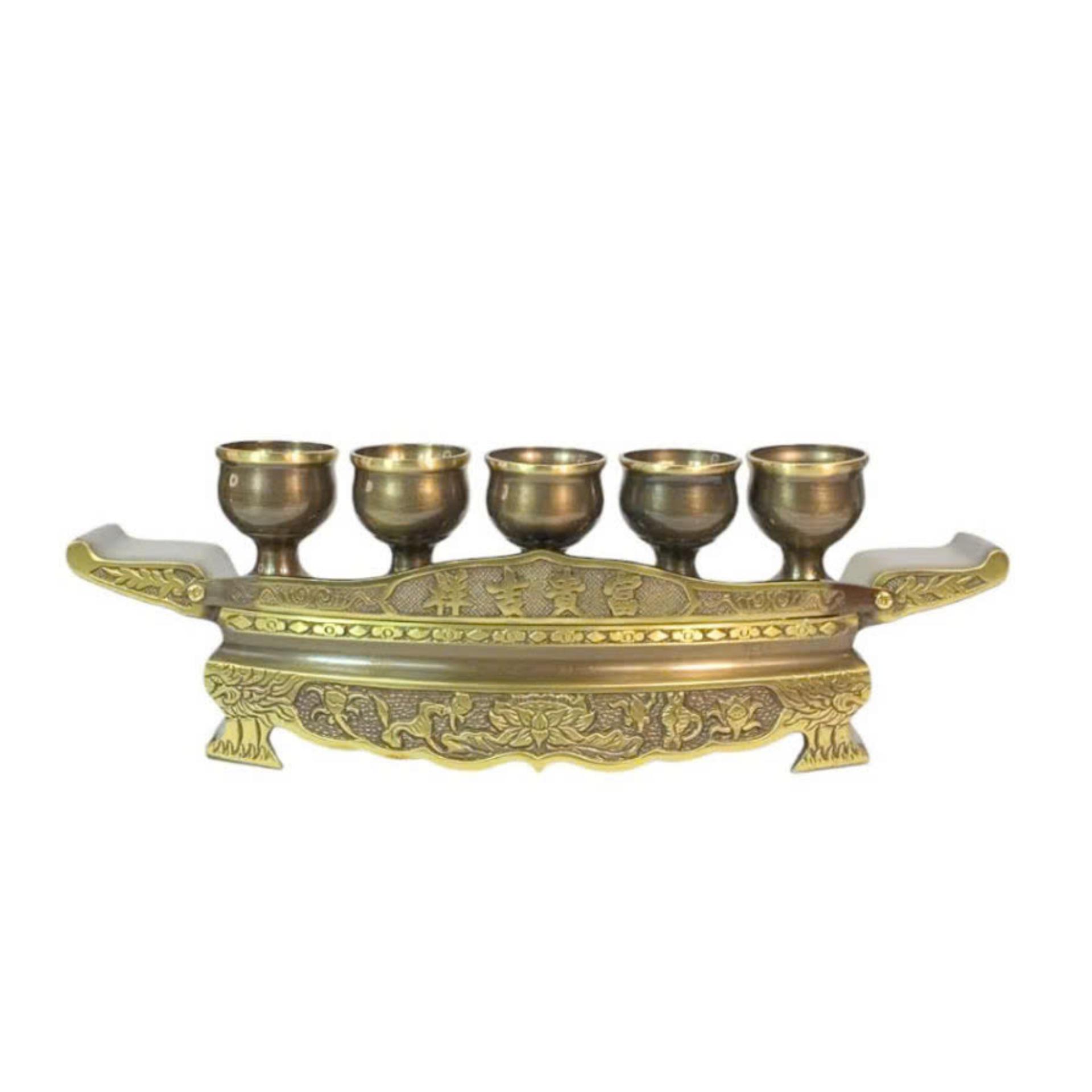 Bộ Kỷ Ngai 5 Chén - Đồ Đồng Cao Cấp - Cửu Diệu Thiên - NK001