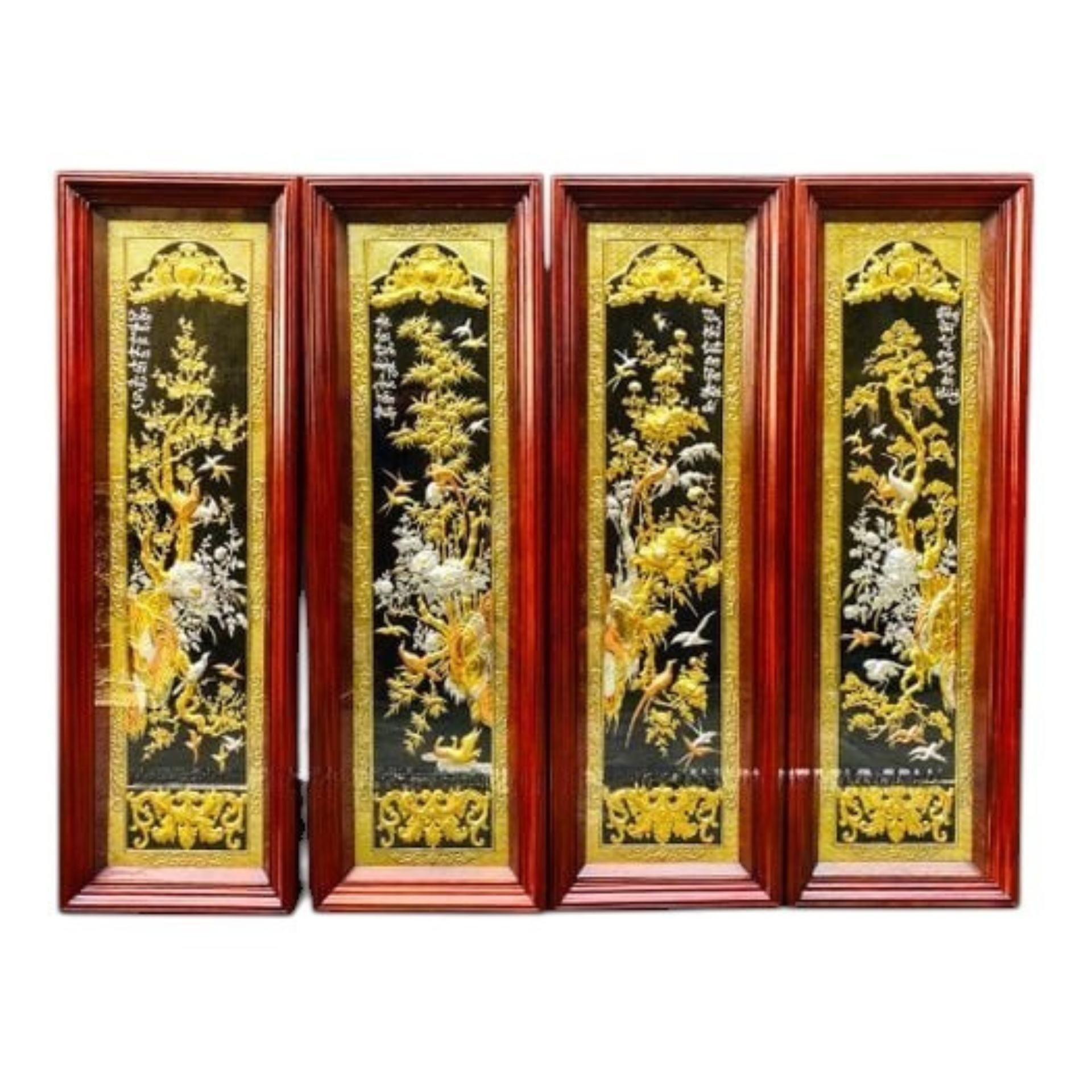 Tranh Đồng Tứ Quý, Dát Vàng Bạc ( 41x127cm ) - Cửu Diệu Thiên - TQ008