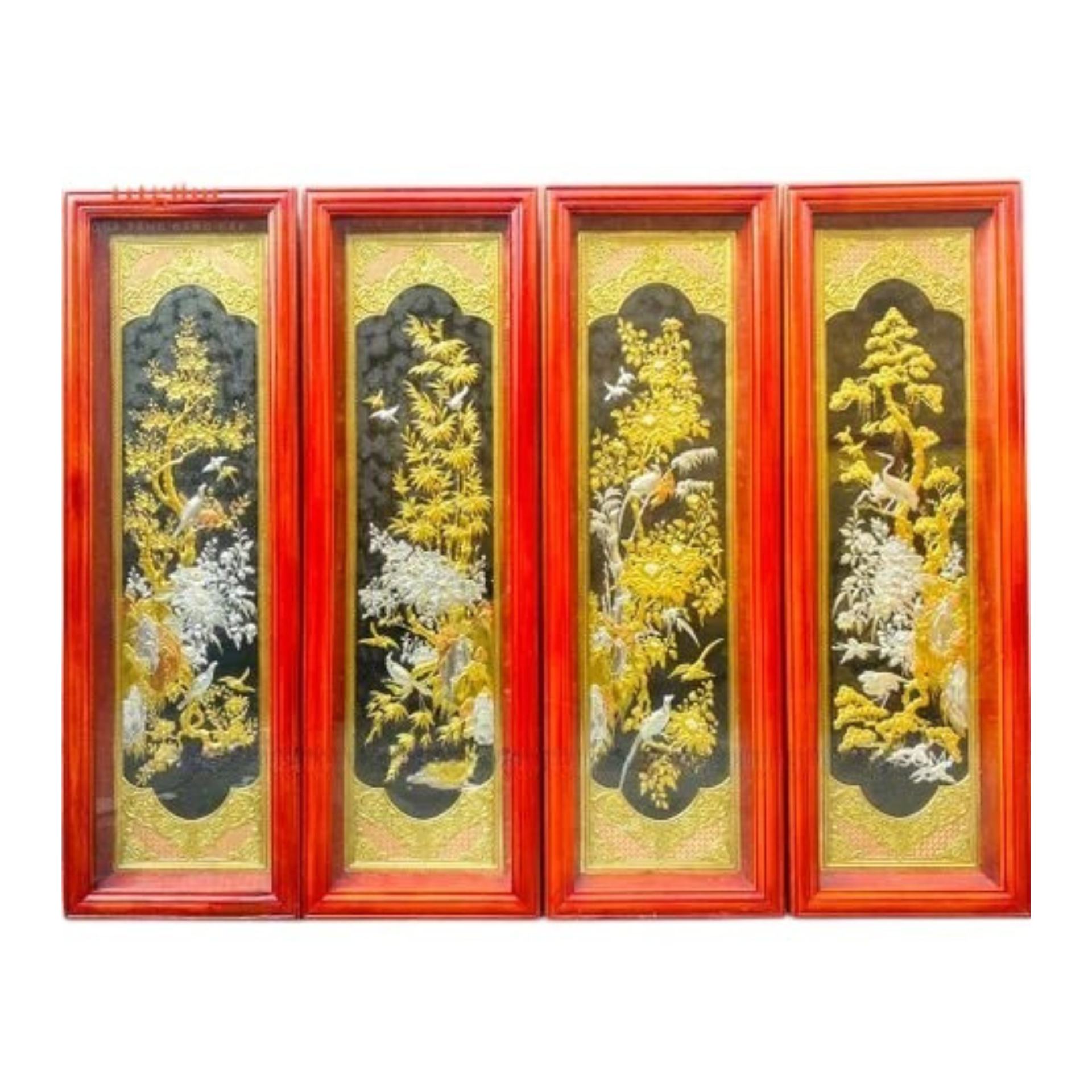 Tranh Đồng Tứ Quý, Dát Vàng Bạc ( 41x127cm ) - Cửu Diệu Thiên - TQ010
