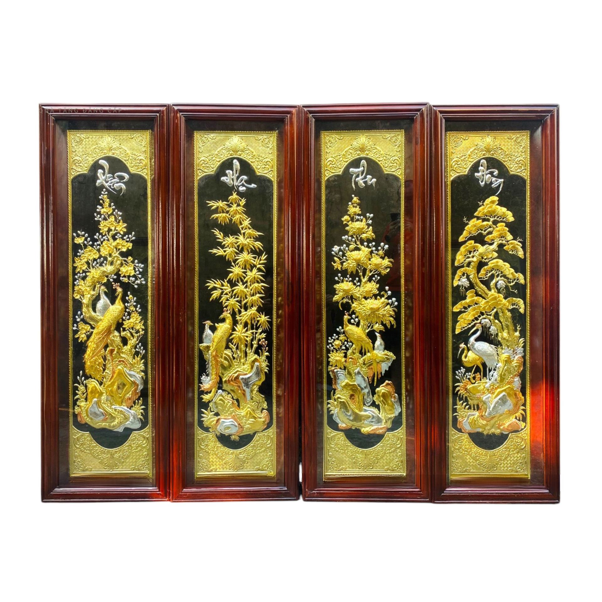 Tranh Đồng Tứ Quý, Dát Vàng Bạc ( 41x127cm ) - Cửu Diệu Thiên - TQ011