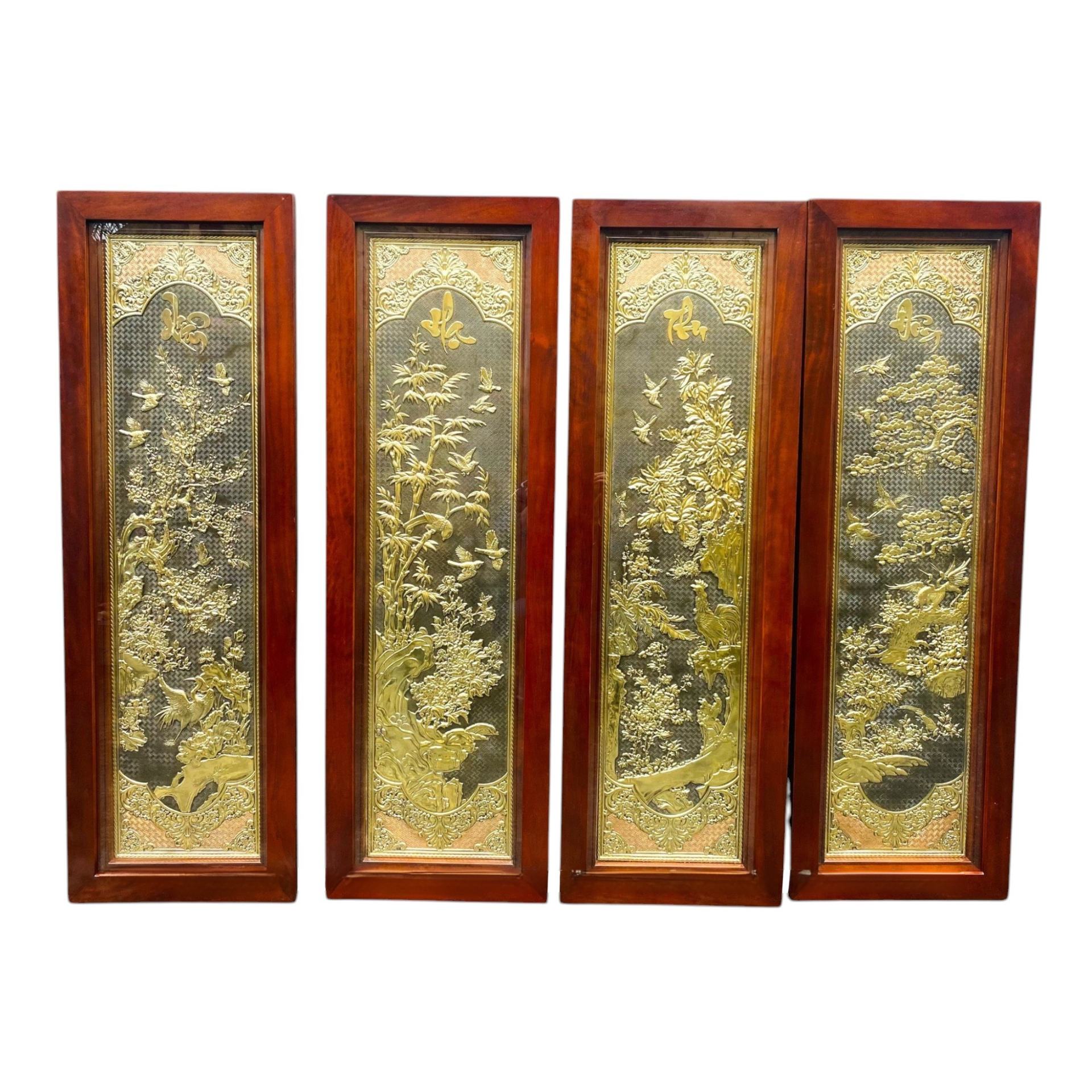 Tranh Đồng Tứ Quý - Đồng Vàng ( 41x127cm ) - Cửu Diệu Thiên - TQ012