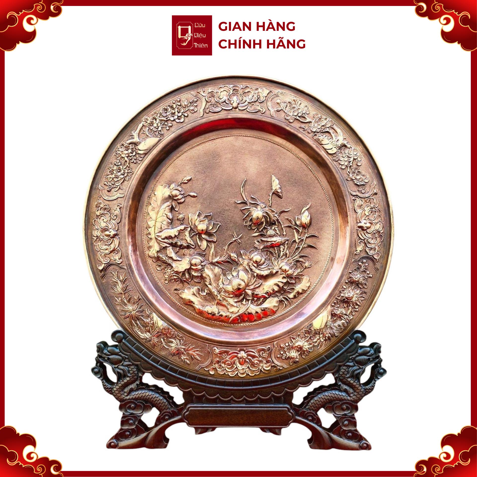 Tranh Đĩa Đồng Hoa Sen ( 35x41cm ) - Cửu Diệu Thiên - TD011