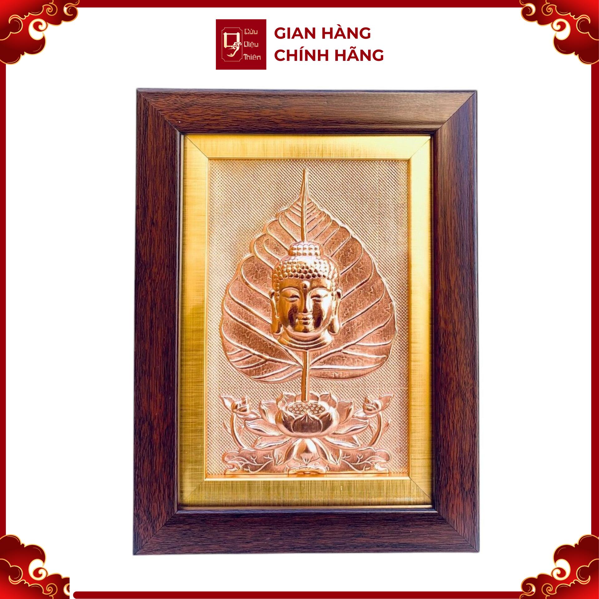 Tranh Đồng Đỏ Lá Bồ Đề Tượng Phật A-Di-Đà ( 15x20cm ) - Cửu Diệu Thiên - BD014