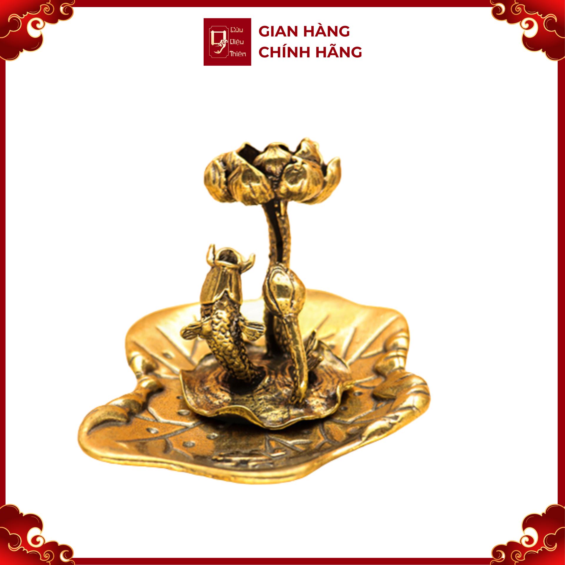 Đế Xông Trầm Cá Chép Đớp Hoa Sen - Đồ Đồng Cao Cấp - Cửu Diệu Thiên - THN360