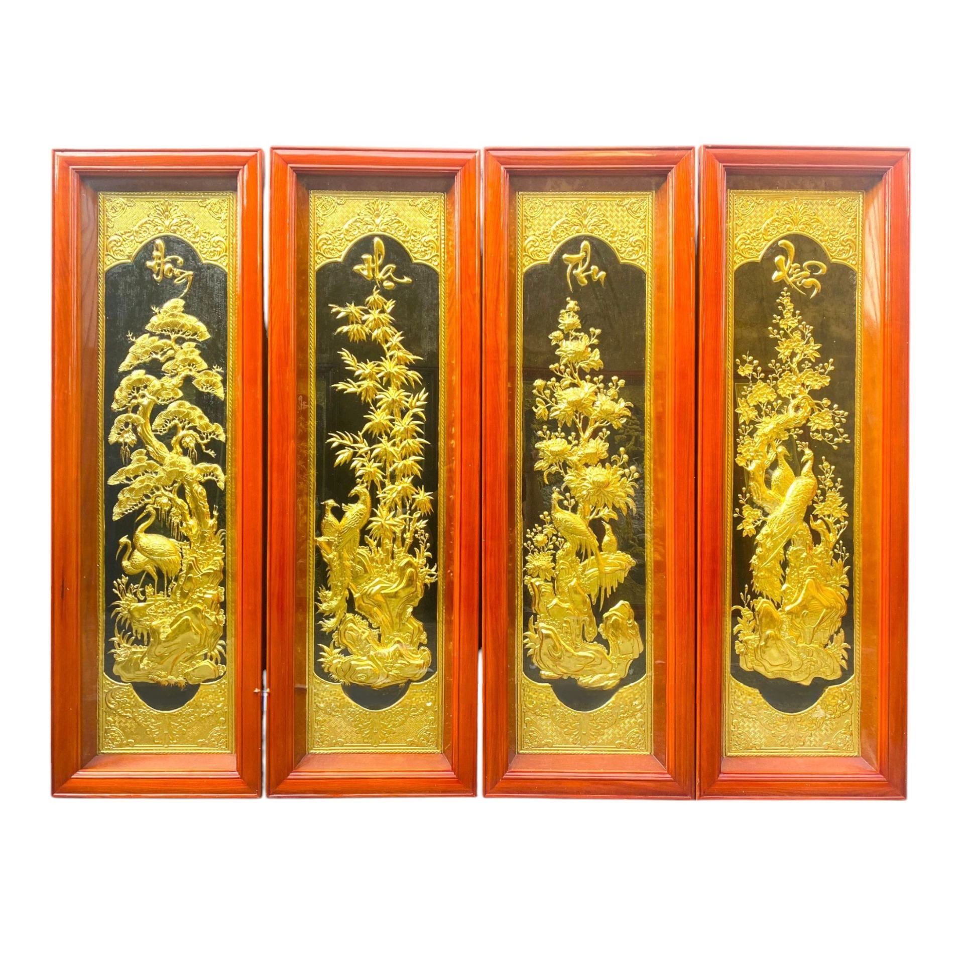 Tranh Đồng Tứ Quý, Mạ Vàng 24K (41x127cm) - Cửu Diệu Thiên - TQ014