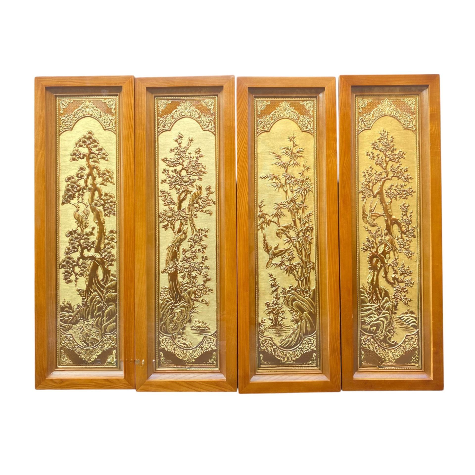 Tranh Đồng Tứ Quý , Nền Xước Cổ ( 28x88cm ) - Cửu Diệu Thiên - TQ016
