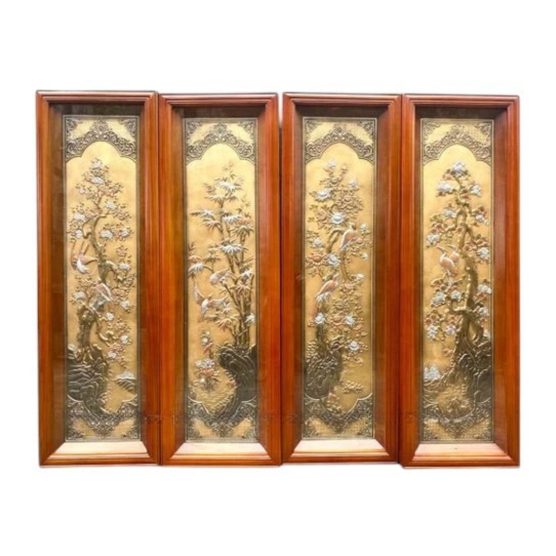 Tranh Đồng Tứ Quý , Dát Vàng Bạc ( 41x1m27 ) - Cửu Diệu Thiên - TQ018