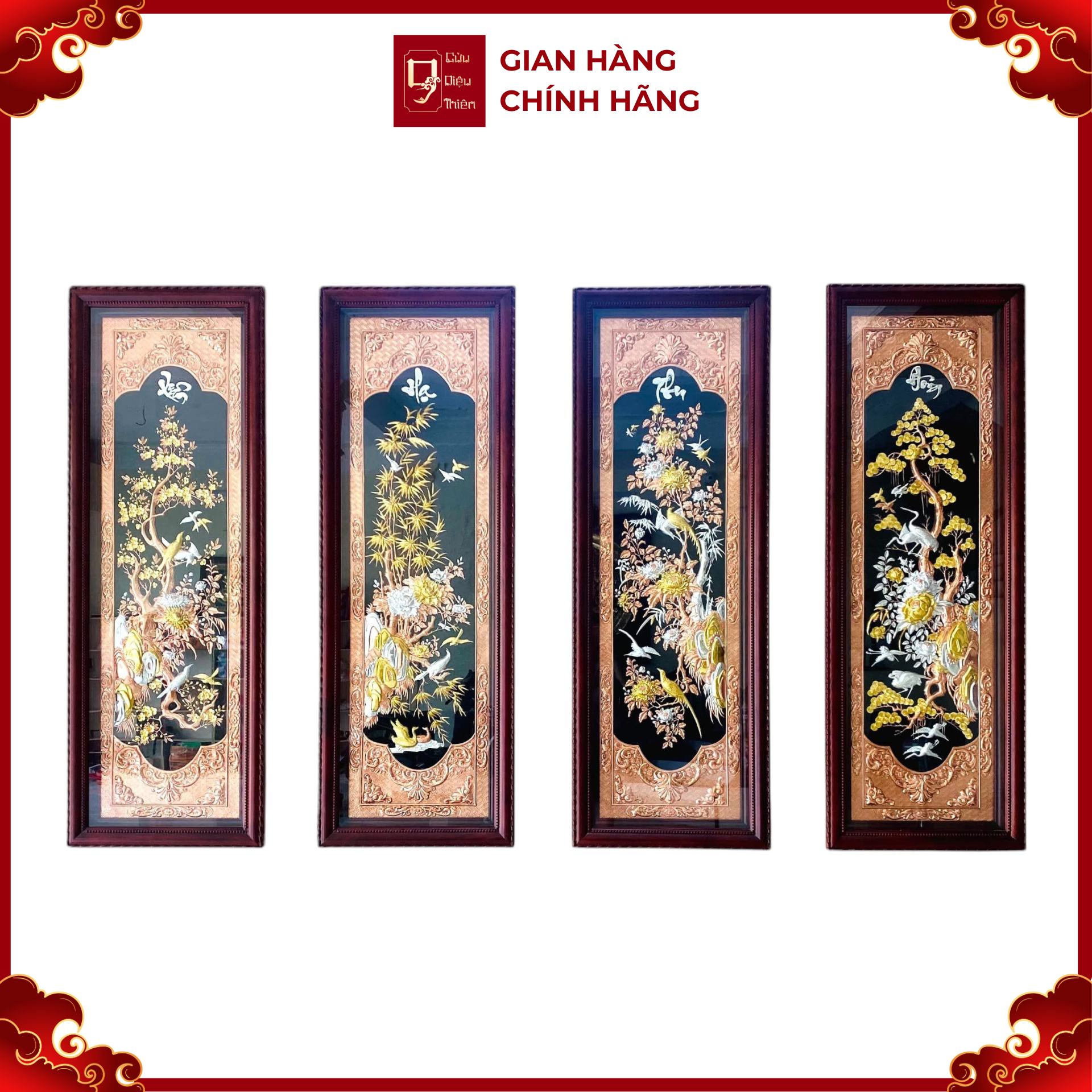 Tranh Đồng Tứ Quý , Dát Vàng Bạc ( 61x1m76 ) - Cửu Diệu Thiên - TQ019